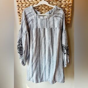 Art Class Striped Dress with Black Embroidered Floral sleeves